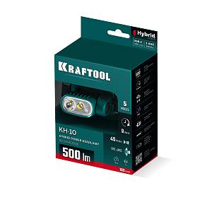 KRAFTOOL KH-10, Hybrid power, 500 лм, 5 режимов, аккумуляторный налобный фонарь, 1000мАч, 3ААА (56452)