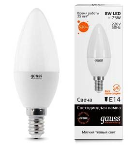 gauss 33118 Лампа LED Elementary Candle 8W E14 2700K