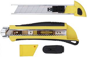 Нож технический 25 мм усиленный прорезиненный, кассета 3 лезвия, автозамена лезвия, Профи FIT