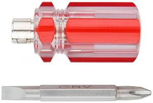 Отвертка с переставным жалом &quot;коротыш&quot;, пластиковая красная прозрачная ручка 6x28 мм PH2/SL6 KУРС