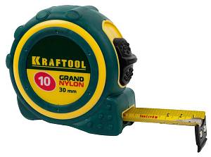 KRAFTOOL GRAND 10м / 30мм рулетка с противоскользящим покрытием, нейлоновое покрытие, двухсторонняя шкала, 3412-10